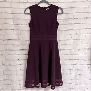 Calvin Klein Women's Round Neck Fit and Flare Dress with Sheer Inserts